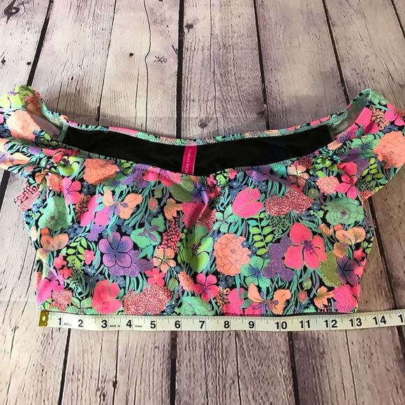 Victoria's Secret Swim Top Bikini Swimsuit Scrunched Paisley Neon Coral Gold S - Picture 7 of 9